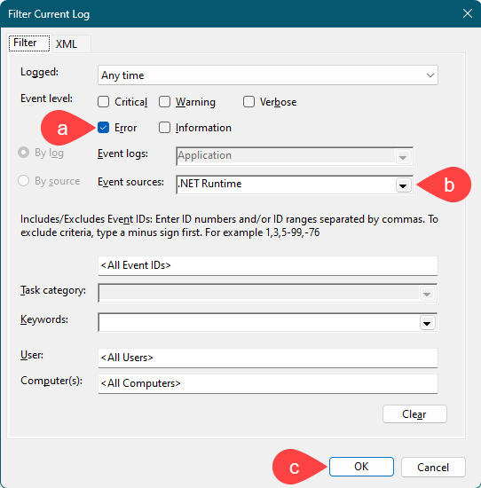 current log window