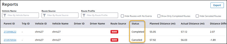 route status