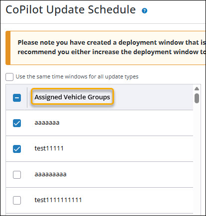Vehicle group selection dialog