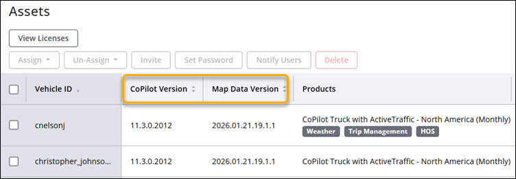 App and map versions in Account Manager