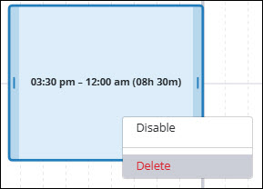 Right-click menu options for time window