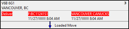 A leg with delivery information highlighted in red.