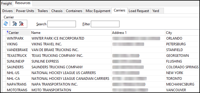 The Carriers tab.