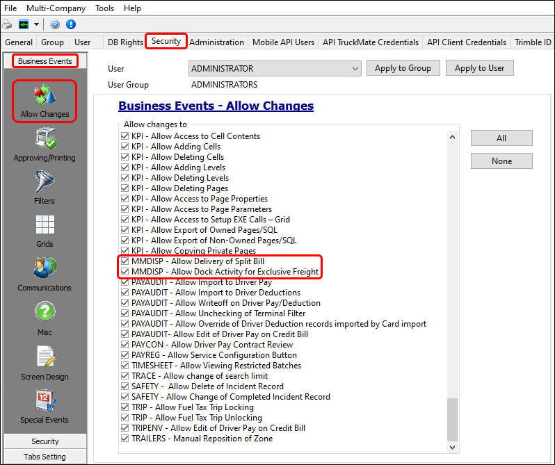 business events allow changes