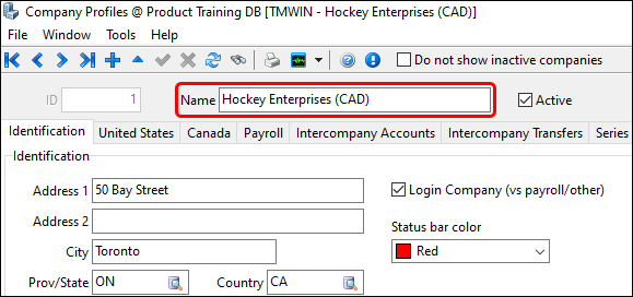 The Name field in Company Profiles.