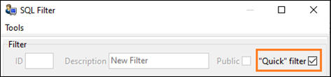 Quick filter button highlighted in SQL Filter window