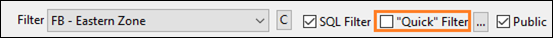 Quick Filter checkbox highlighted at the top of the Filter window