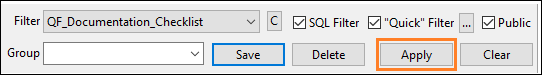 Apply button highlighted in the Filter window