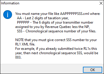 A window with a file name structure description.