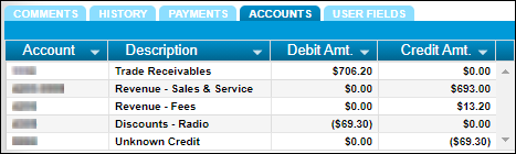 Invoice Accounts Tab