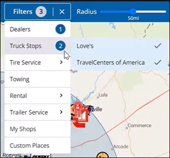 The Filters menu with three filters in use