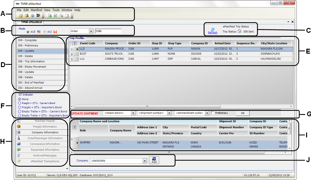 ACE window overview :: TMW eManifest