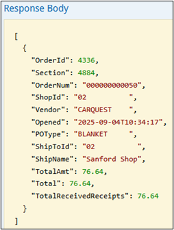 Response body for PO 000000000050