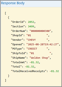 Response body for Credit PO 000000000300
