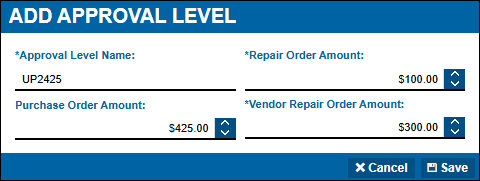 Completed Add Approval Level window