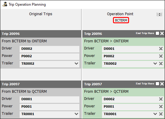 A green Operation Point column with BCTERM as the point zone.