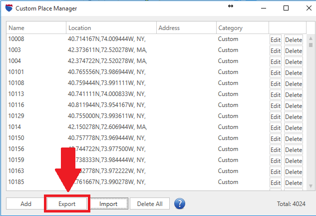 Export Custom Places