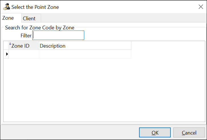 The Point Zone selection window. 400