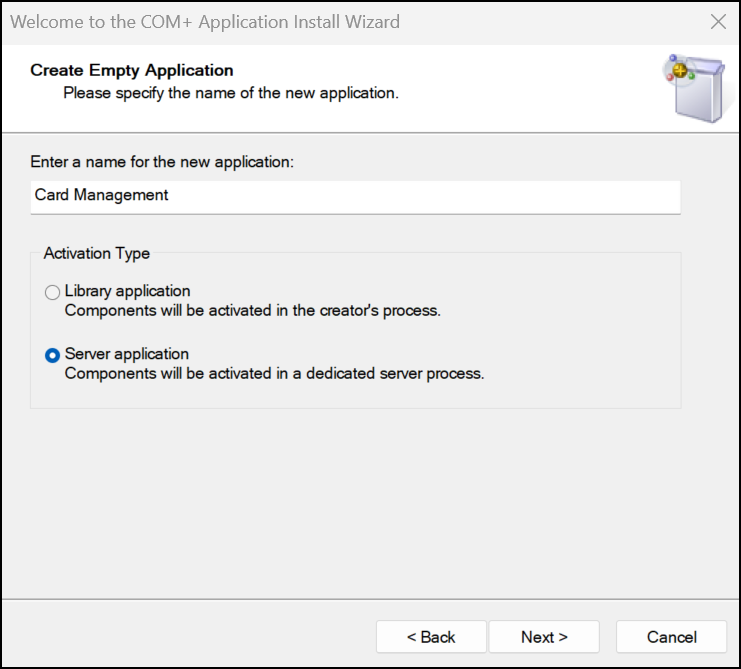 The Create Empty Application window.