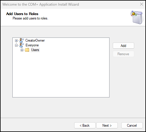 The Add Users to Roles window.