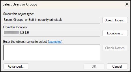 The Select Users or Groups window.