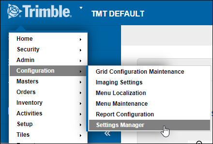 The Configuration menu options