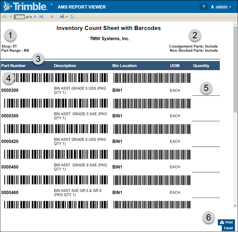 Inventory Count Sheet with Barcodes