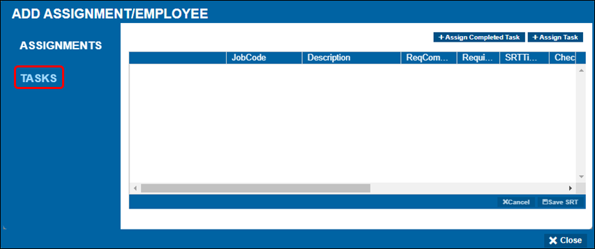 The Tasks tab of the Add Assignment/Employee window