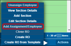 The Open Repair view Actions menu with two options unavailable