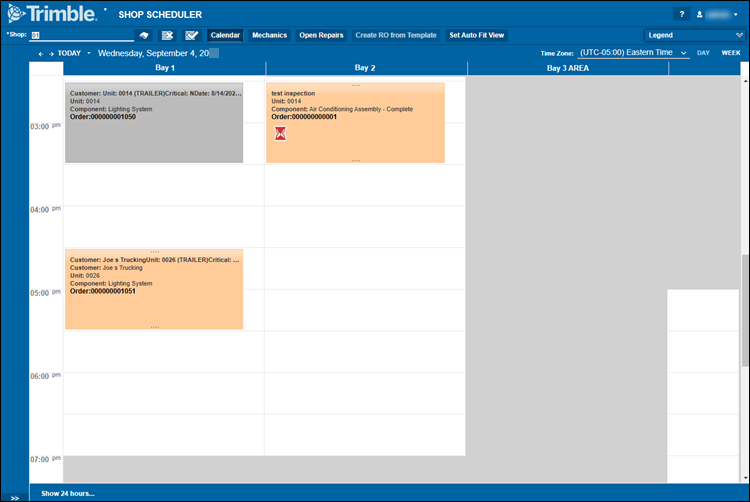 The Shop Scheduler calendar in Day view