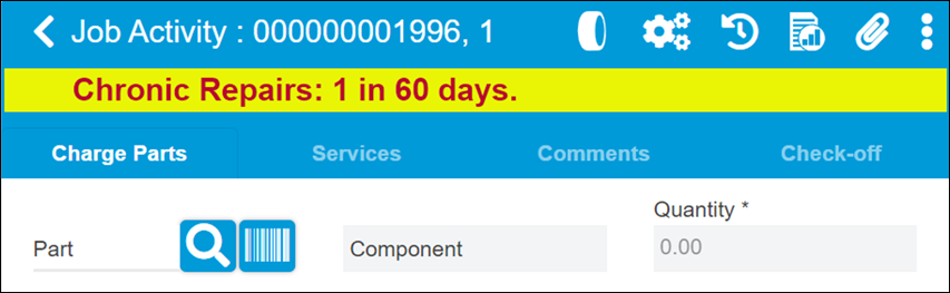 The Job Activity screen with a chronic repair message