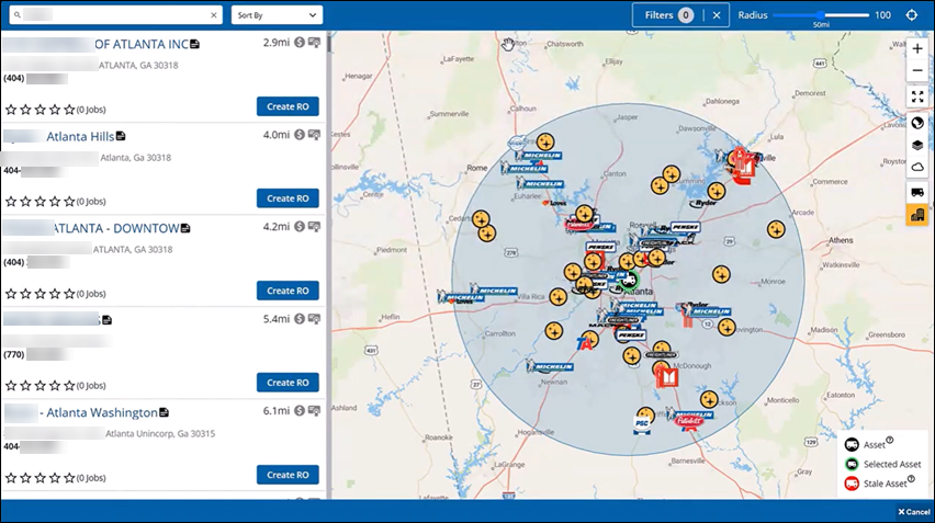 The Trimble Map showing the selected unit and nearby providers