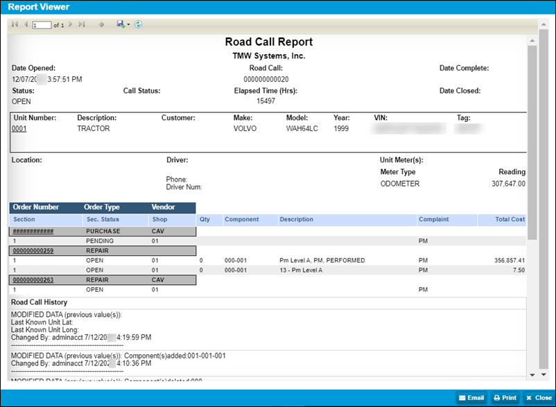 A Road Call Report