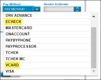 The Pay Method dropdown list