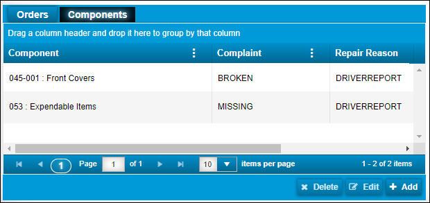 The Components tab showing two components