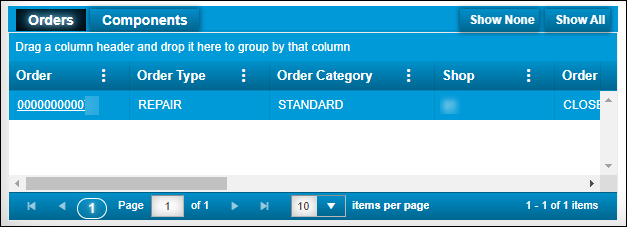 The Orders tab showing one repair order