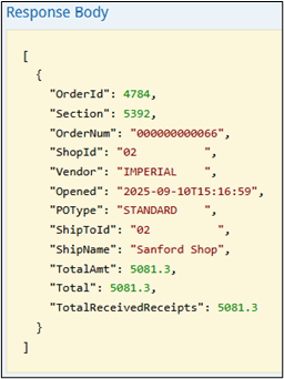 Response body for PO 000000000066