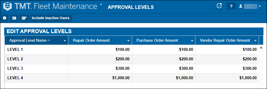 Approval Levels page