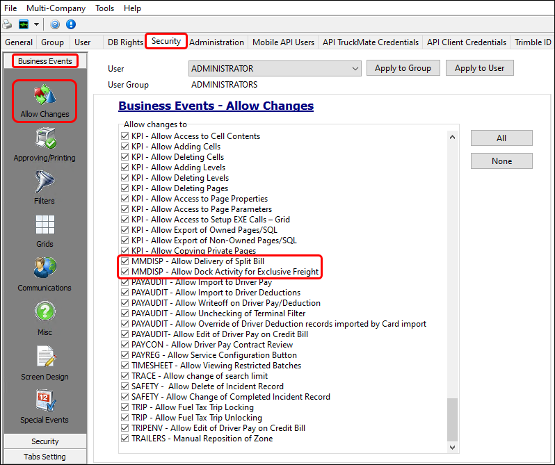 The Multi Mode discpatch security configuration options.