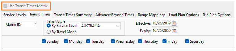 The Use Transit Times Matrix checkbox