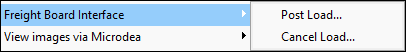 The Freight Board Interface menu with Post Load and Cancel Load as options.