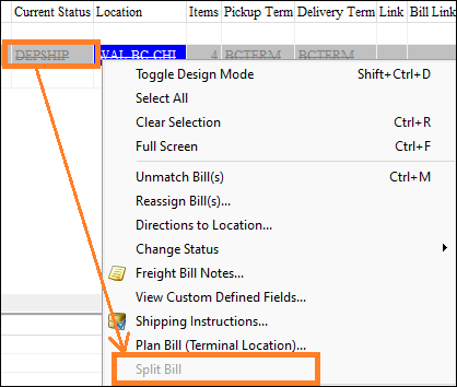 The Split Bill option appearing dimmed.