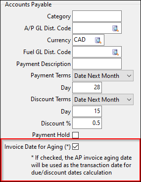 The Invoice Date for Aging checkbox.