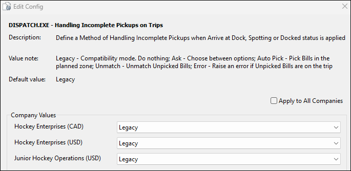 The Handling Incomplete Pickups on Trips config.