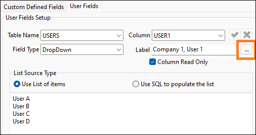 The User Fields Setup tab with the ellipsis menu emphasized.