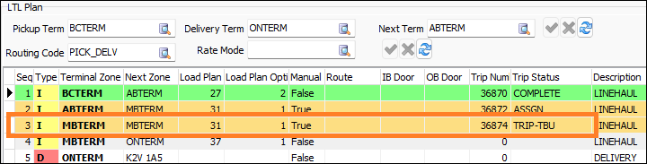 A terminal plan with a TBU trip.