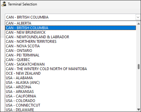 The Terminal Selection window.