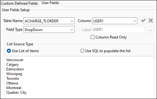 A user field with a DropDown field type.