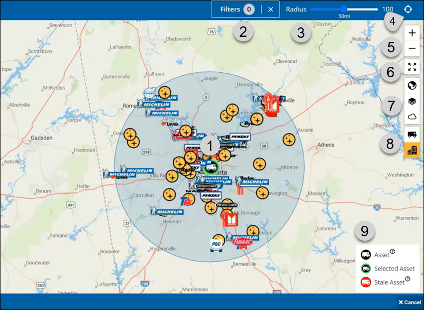 A closeup of a Trimble Map with numbers marking important features.