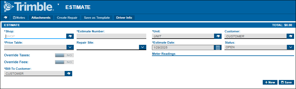 The Estimate header section